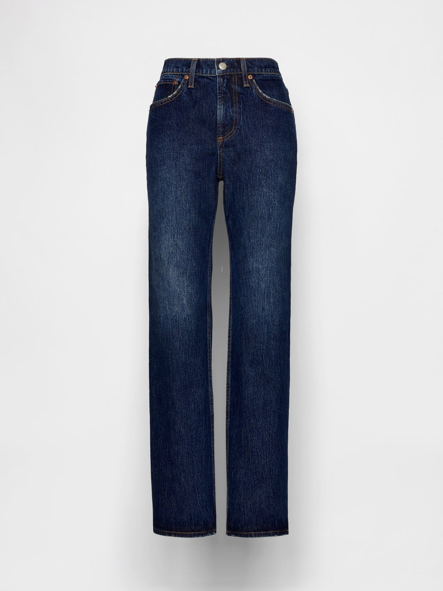 Koyu Mavi Mid Rise Relaxed Straight Jean Pantolon