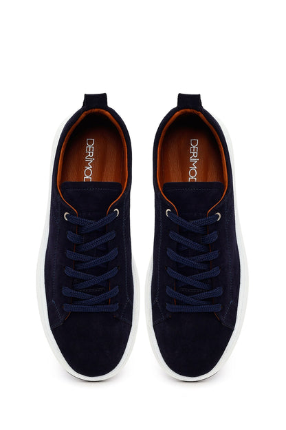 Erkek Lacivert Bağcıklı Süet Deri Sneaker