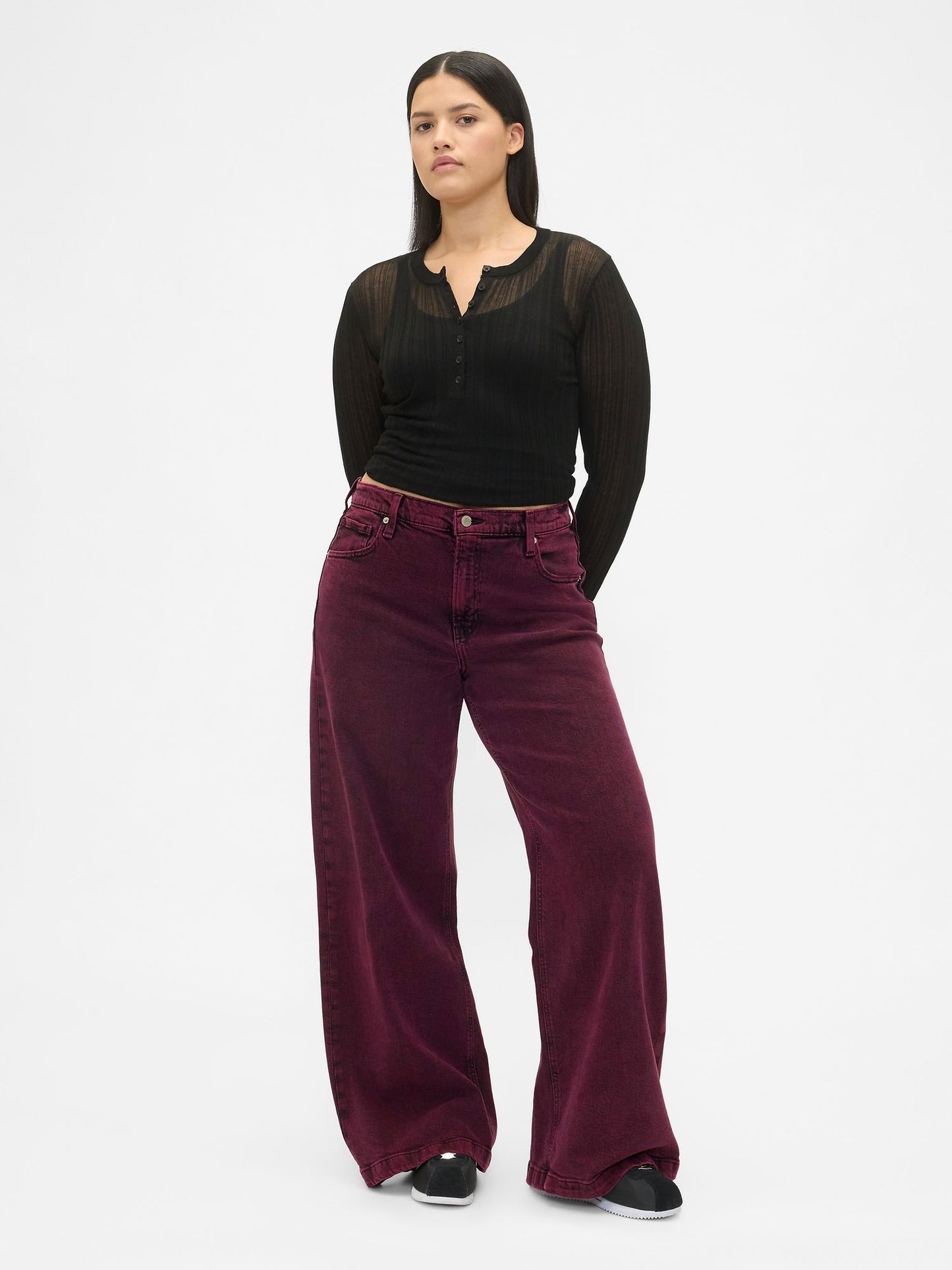 Koyu Pembe High Rise Stride Wide-leg Jean Pantolon