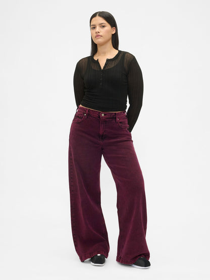 Koyu Pembe High Rise Stride Wide-leg Jean Pantolon