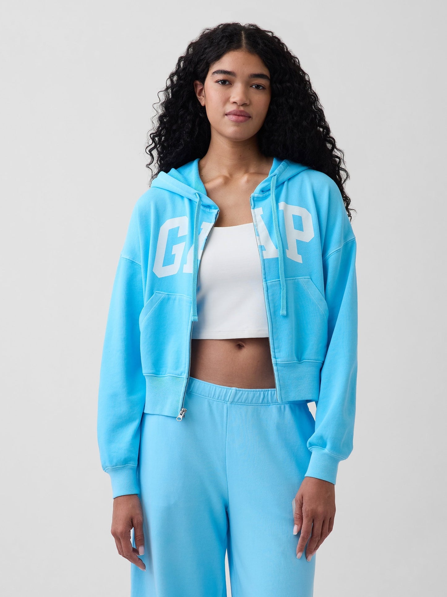Açık Mavi Oversized Gap Logo Fransız Havlu Kumaş Fermuarlı Sweatshirt
