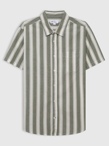 Yeşil Stretch Poplin Slim Fit Gömlek