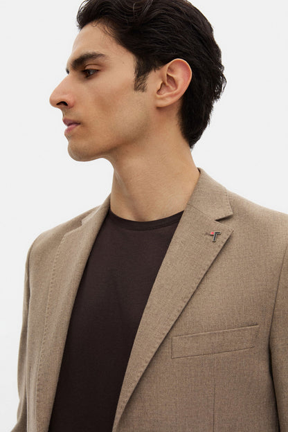 Tween Slim Fit Vizon Diyogonal Kumaş Ceket