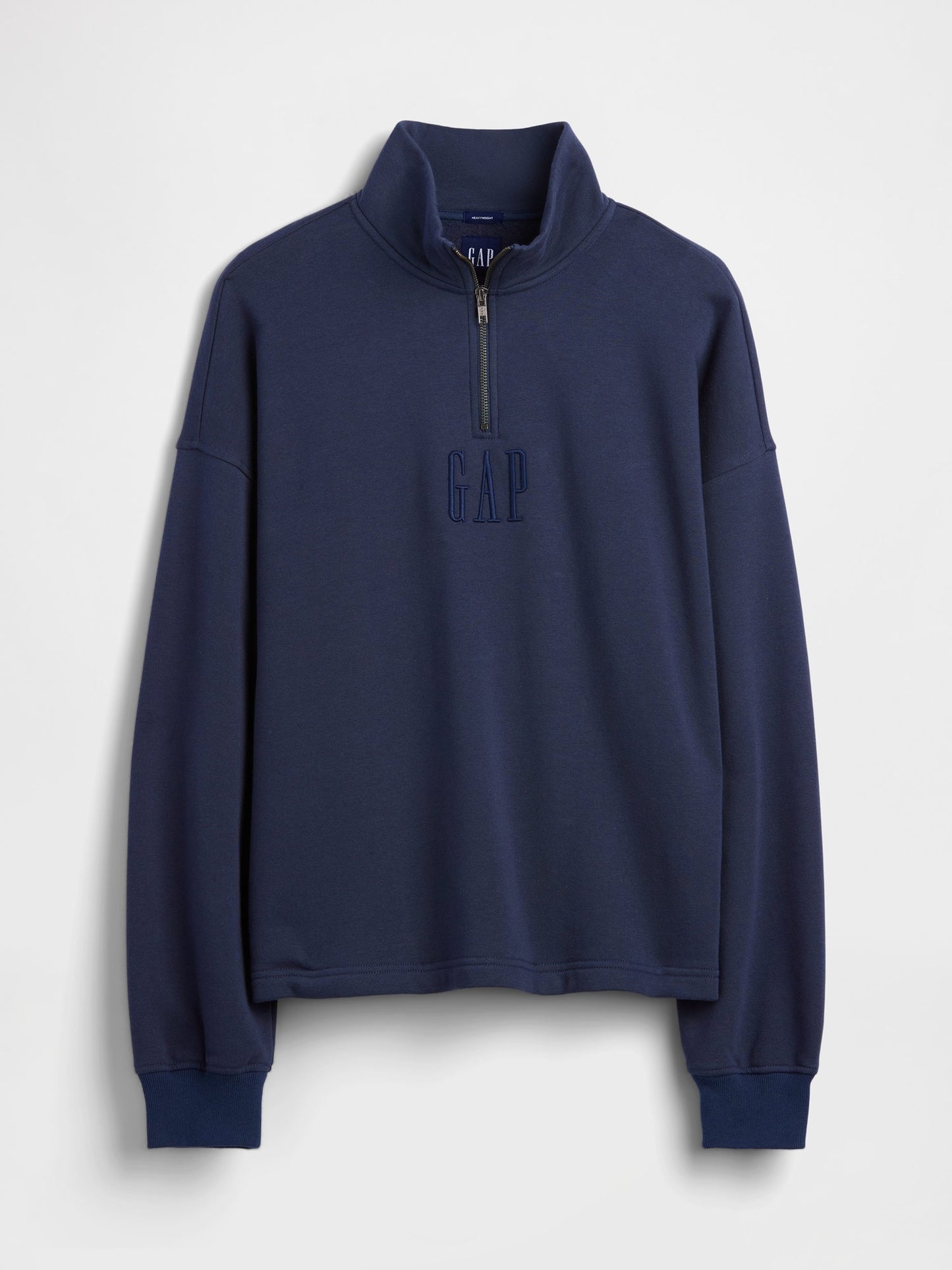 Lacivert Heavyweight Oversized Logo Yarım Fermuarlı Sweatshirt