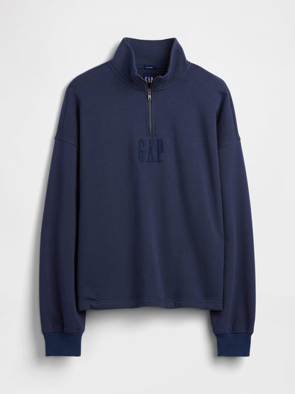 Lacivert Heavyweight Oversized Logo Yarım Fermuarlı Sweatshirt