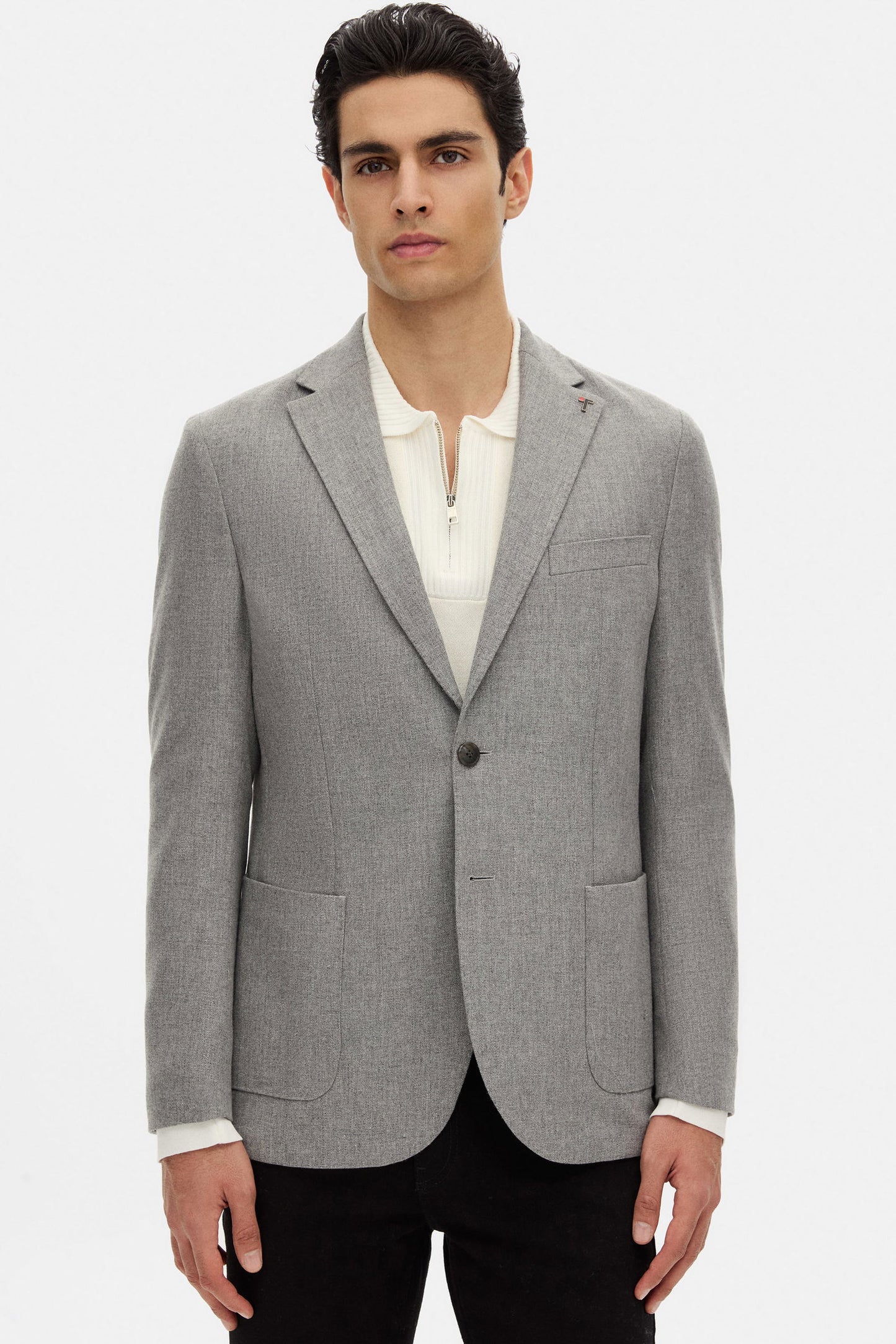 Tween Slim Fit Gri Diyogonal Kumaş Ceket