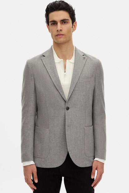 Tween Slim Fit Gri Diyogonal Kumaş Ceket