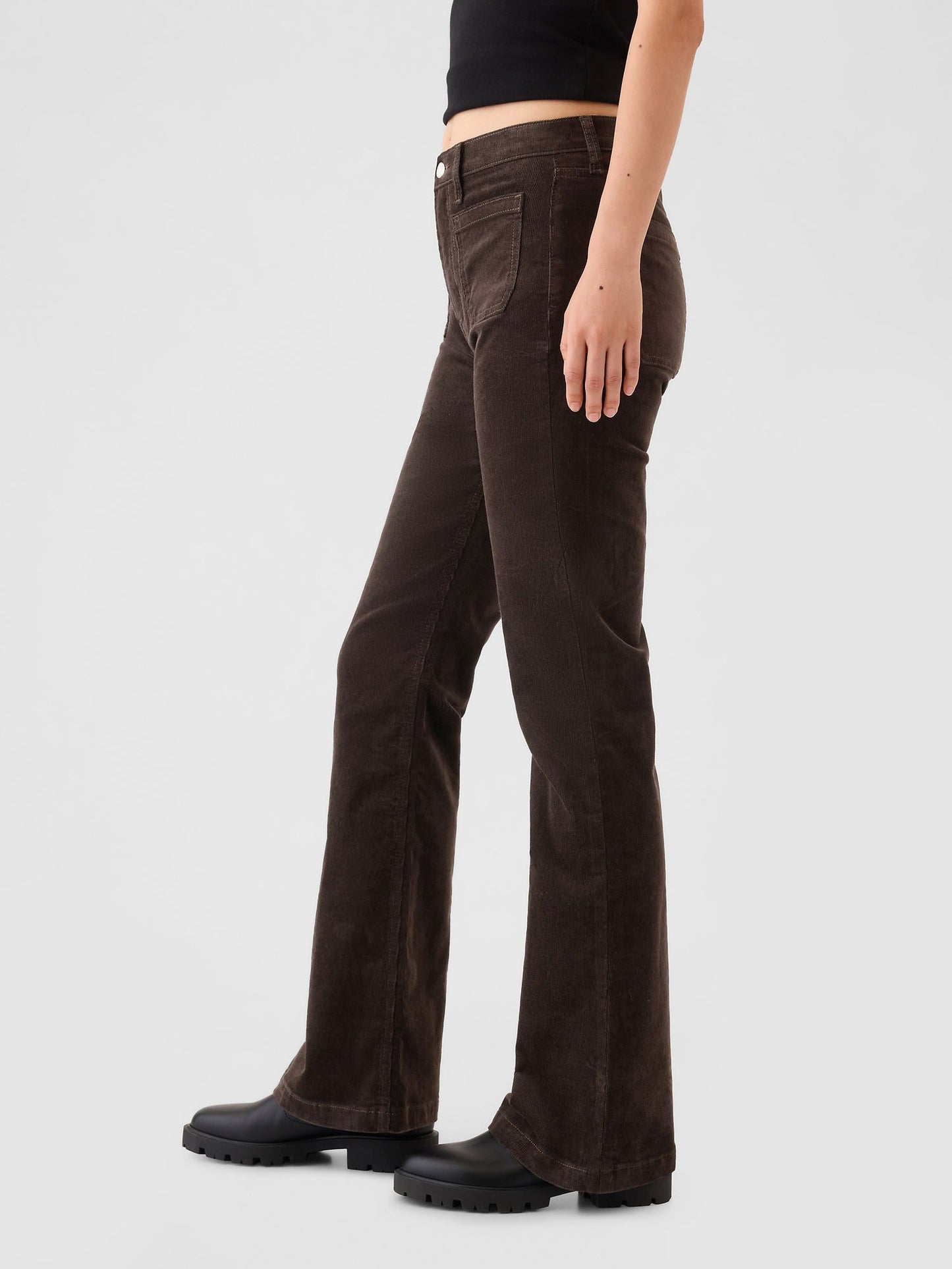 Kahverengi High Rise Kadife '70s Flare Jean Pantolon