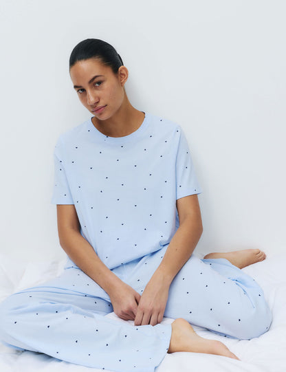 Saf Pamuklu Baskılı Pijama Takımı