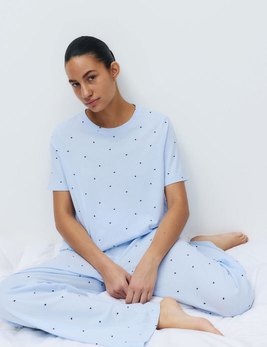 Saf Pamuklu Baskılı Pijama Takımı