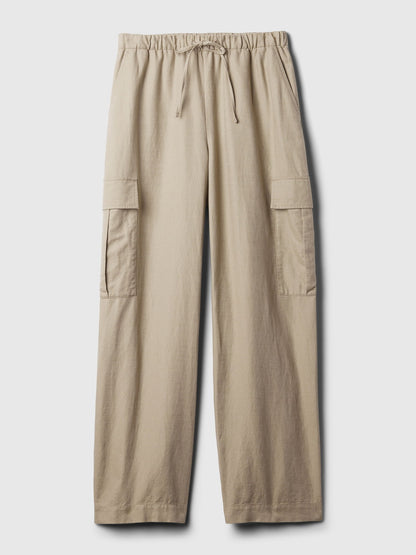 Bej Keten Karışımlı Pull-on Kargo Pantolon