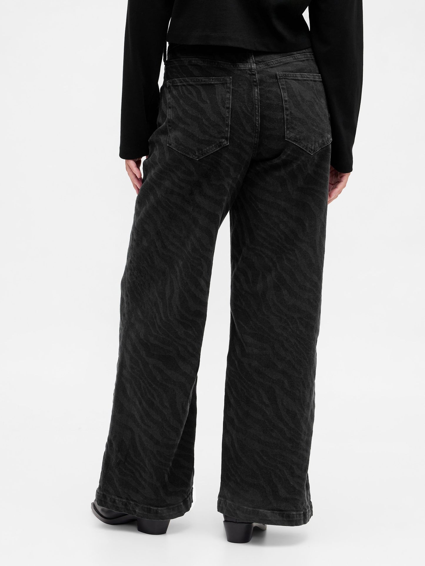 Siyah High Rise Stride Wide-leg Jean Pantolon