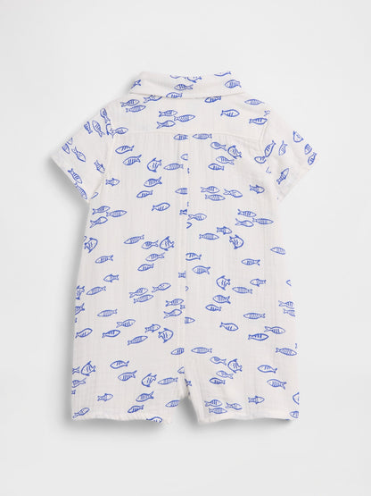Beyaz Baby Brannan Bear Baskılı Tulum