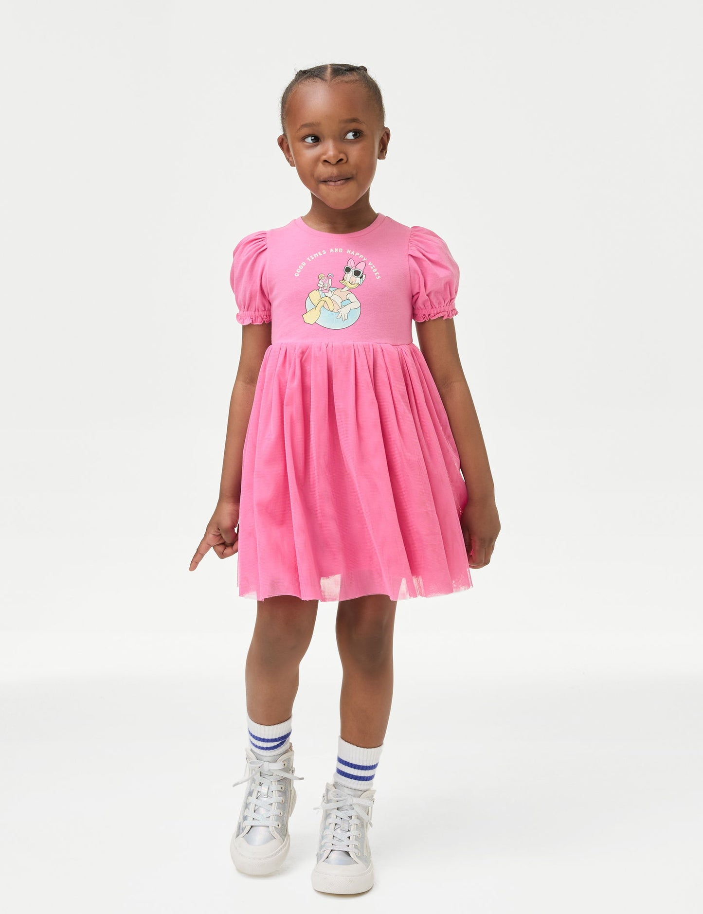 Saf Pamuklu Kısa Kollu Disney™ Daisy Duck Elbise (2-7 Yaş)