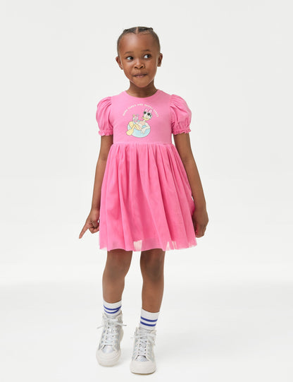 Saf Pamuklu Kısa Kollu Disney™ Daisy Duck Elbise (2-7 Yaş)