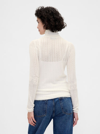 Kırık Beyaz Pointelle Turtleneck Kazak