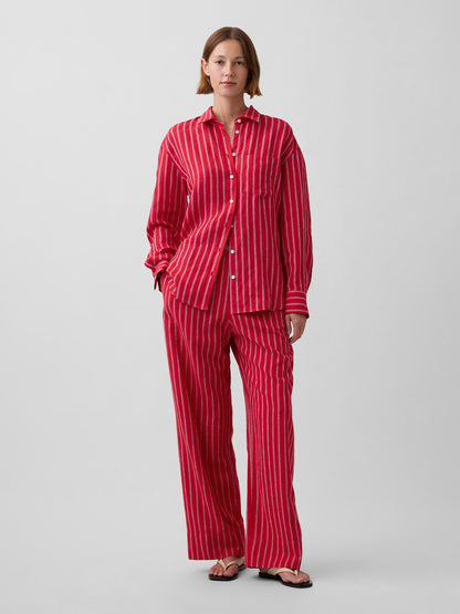 Kırmızı Keten Karışımlı Easy Wide-leg Pantolon