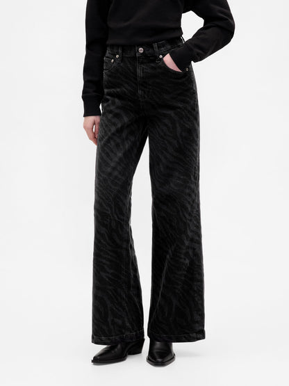 Siyah High Rise Stride Wide-leg Jean Pantolon