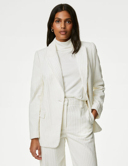 Saf Pamuklu Relaxed Fit Kadife Blazer Ceket
