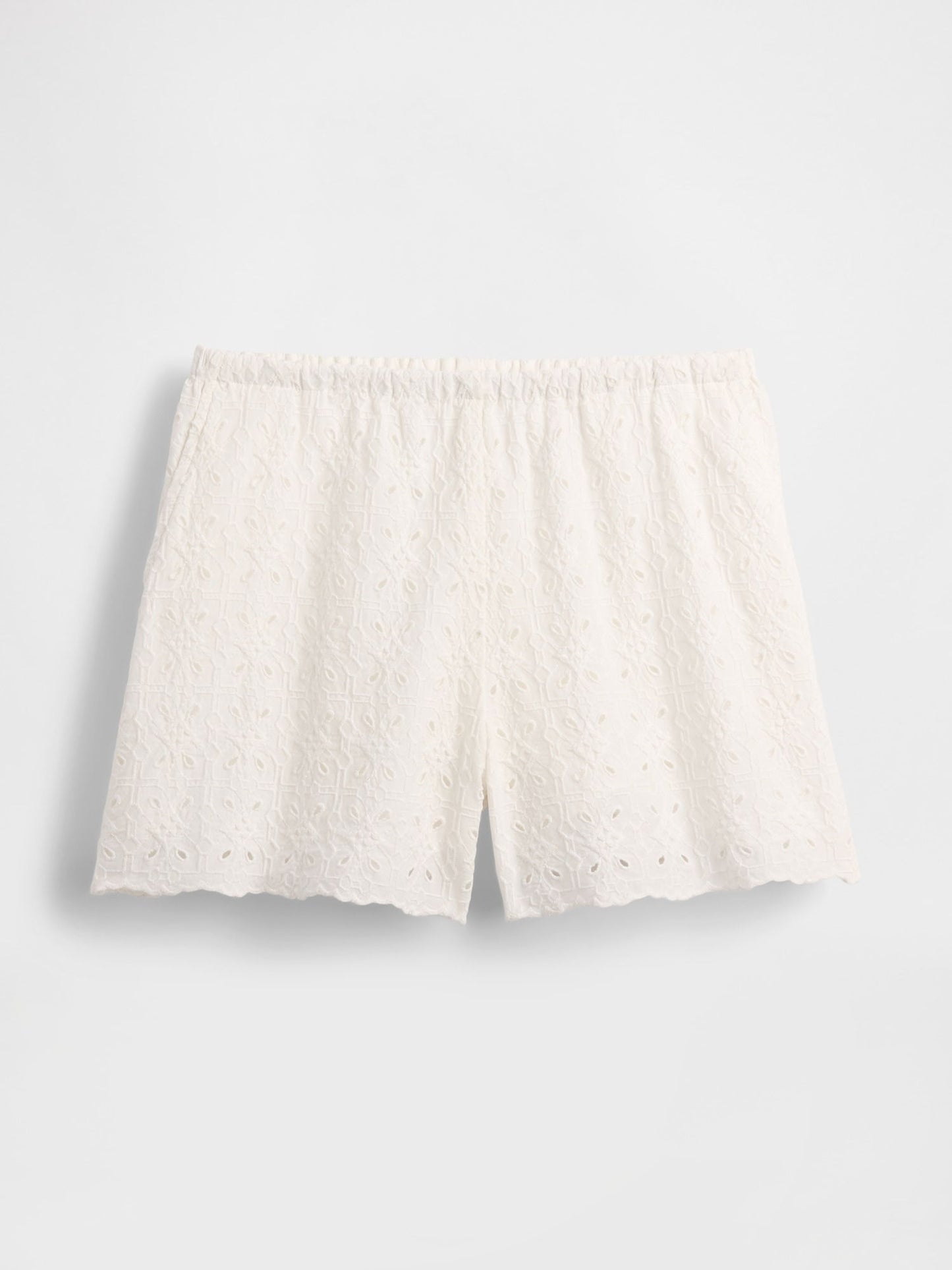 Beyaz High Rise Eyelet Easy Şort