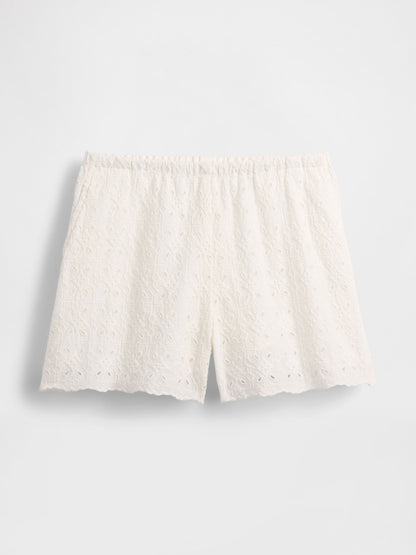 Beyaz High Rise Eyelet Easy Şort