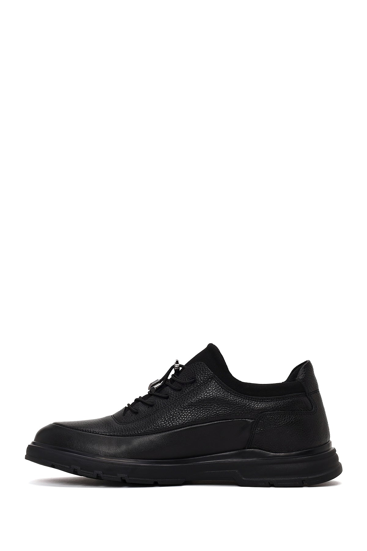 Erkek Siyah Bağcıklı Deri Casual Sneaker
