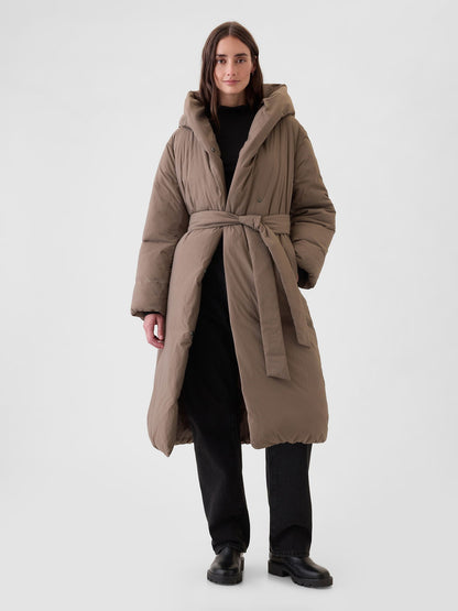Kahverengi Primaloft® Big Puff Şişme Uzun Mont