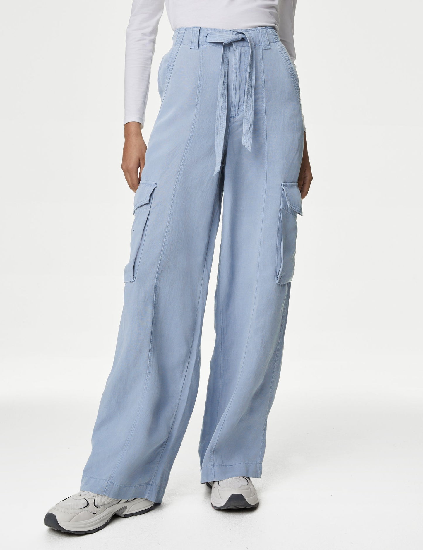 Wide Leg Keten Kargo Pantolon