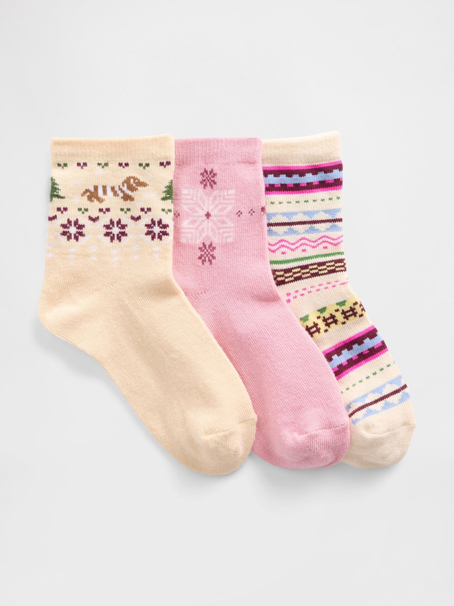 Pembe Fair Isle Crew Çorap