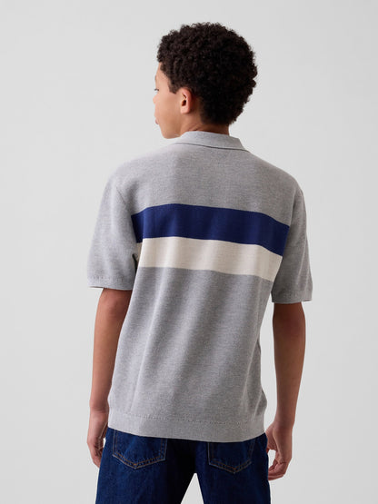 Gri Relaxed Stripe Polo Triko T-shirt