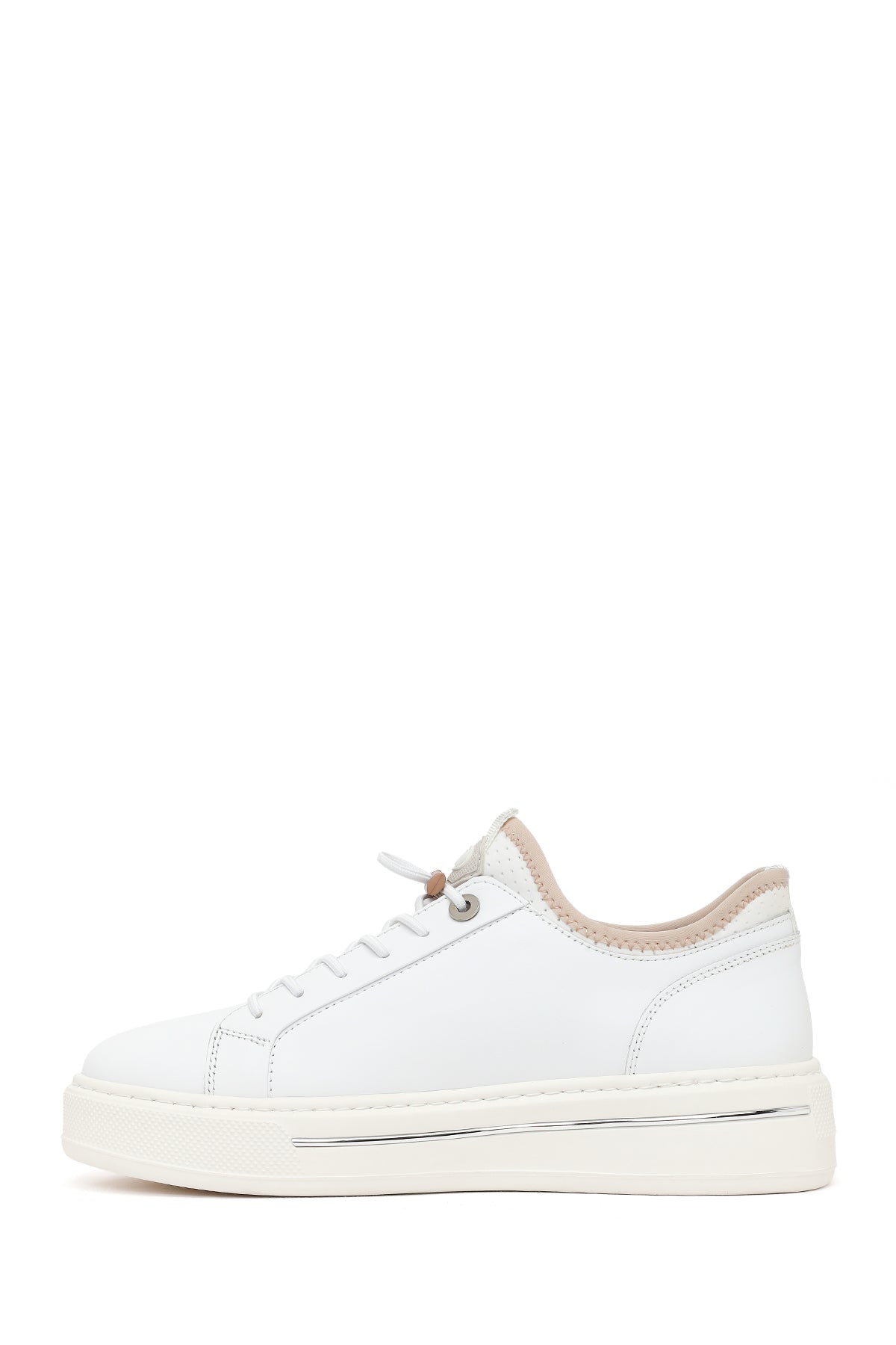 Erkek Beyaz Bağcıklı Kalın Tabanlı Deri Sneaker