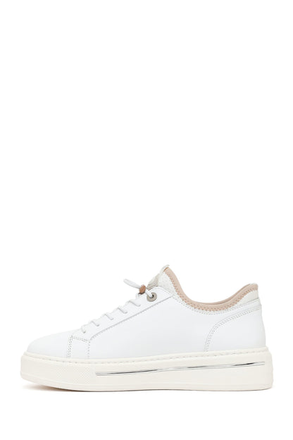 Erkek Beyaz Bağcıklı Kalın Tabanlı Deri Sneaker