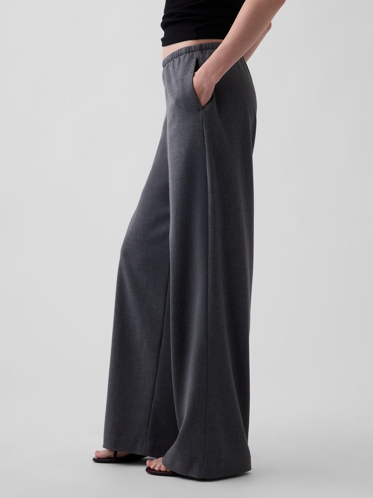 Koyu Gri Brushed Twill Easy Wide-leg Pantolon