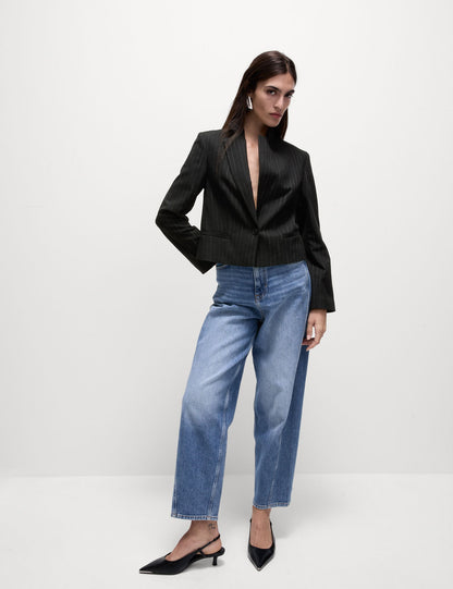 Çizgili Crop Blazer Ceket