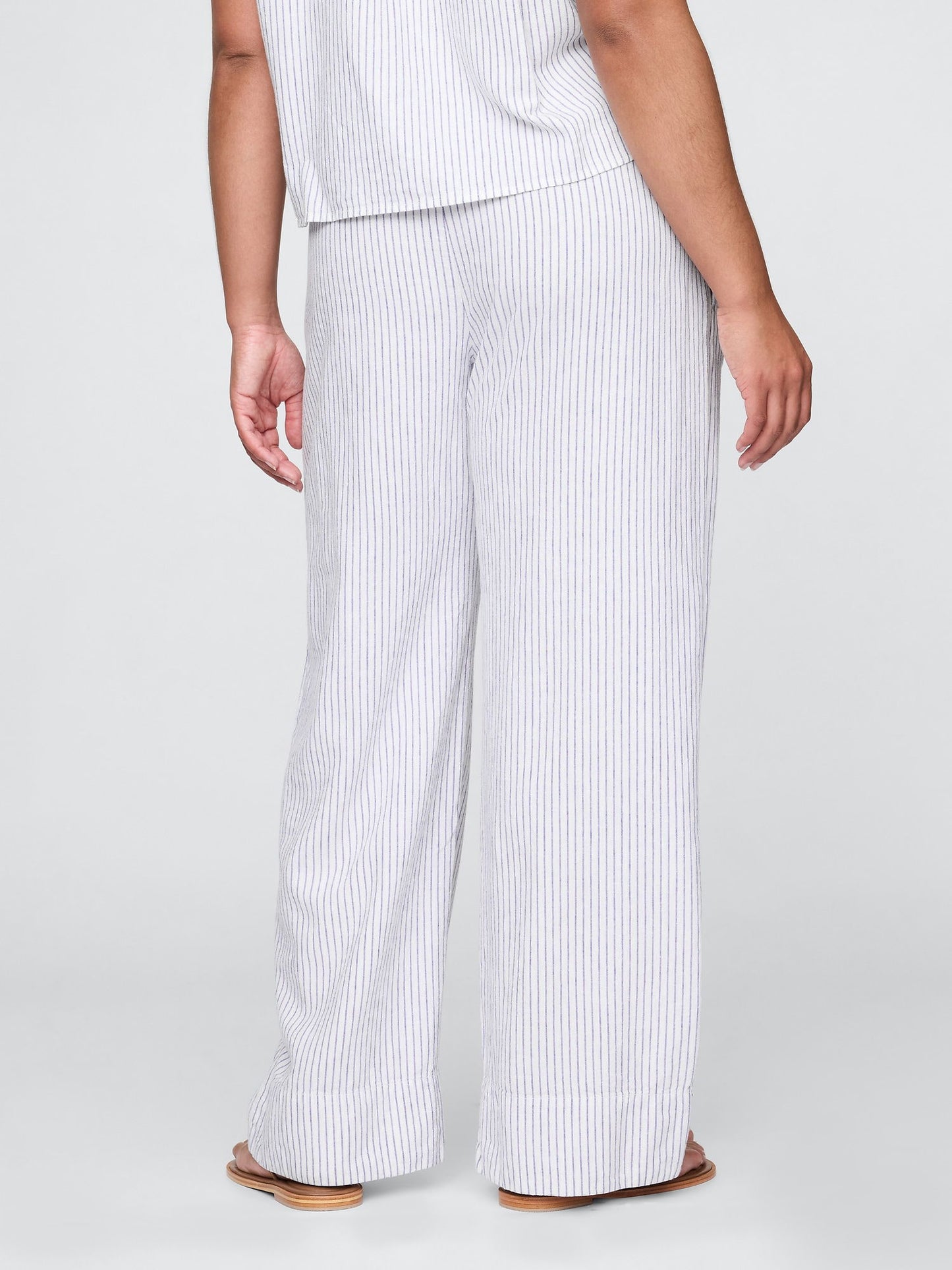 Açık Mavi Keten Karışımı Easy Wide Leg Pantolon