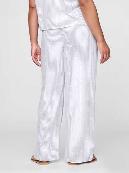 Açık Mavi Keten Karışımı Easy Wide Leg Pantolon