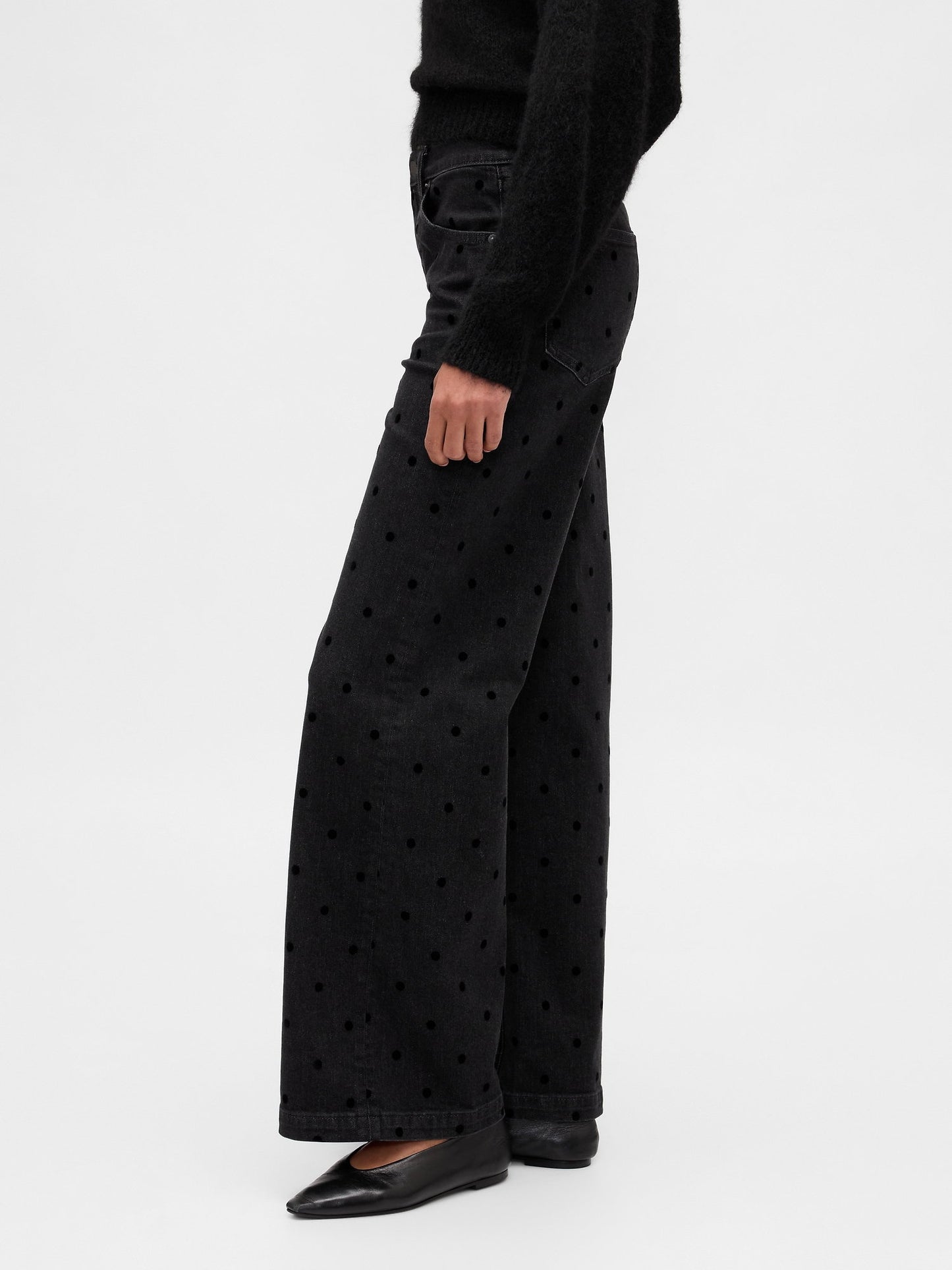 Siyah High Rise Stride Wide-leg Jean Pantolon
