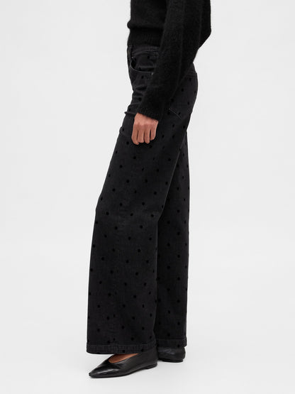 Siyah High Rise Stride Wide-leg Jean Pantolon