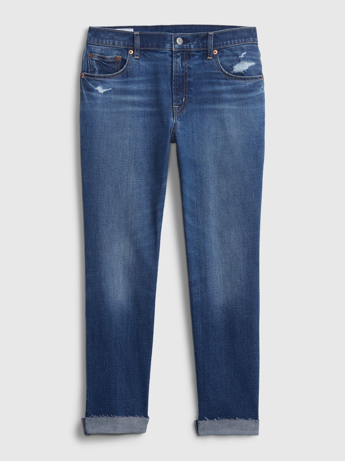Koyu Mavi Mid Rise Washwell™ Girlfriend Jean Pantolon
