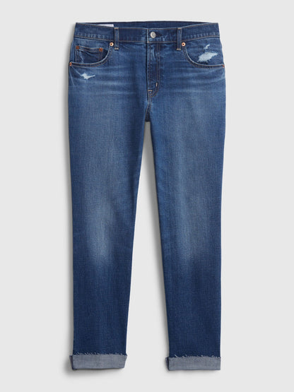 Koyu Mavi Mid Rise Washwell™ Girlfriend Jean Pantolon