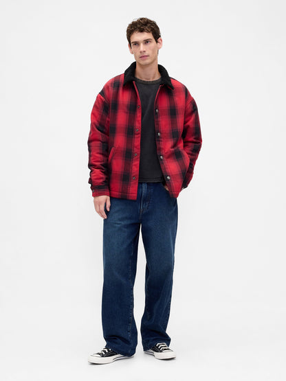 Koyu Kırmızı Stranger Things Sherpa-astarlı Gömlek Ceket