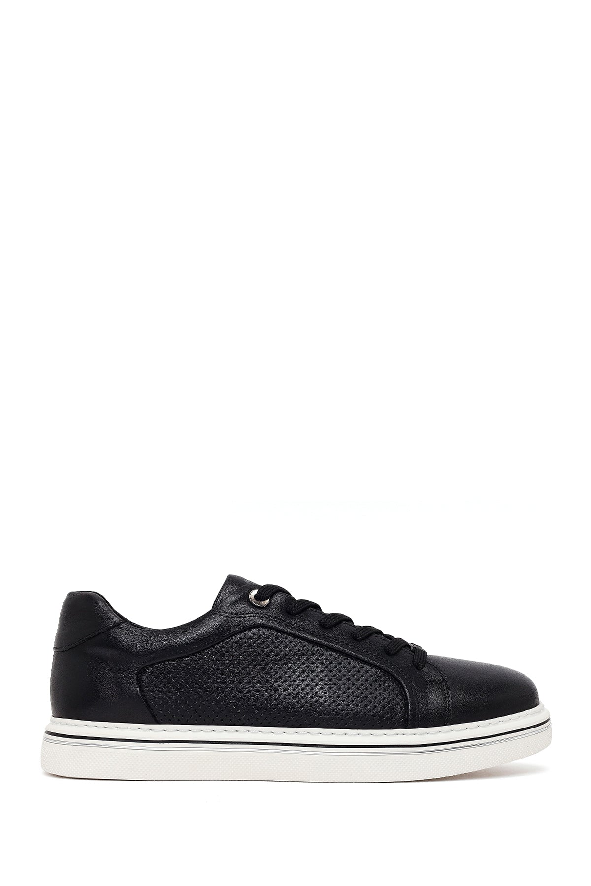Erkek Siyah Bağcıklı Deri Sneaker