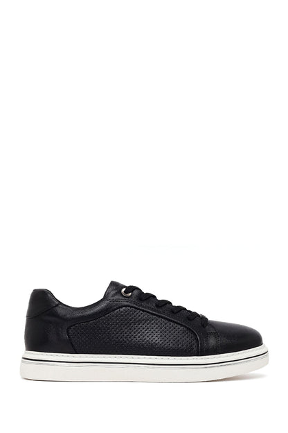 Erkek Siyah Bağcıklı Deri Sneaker