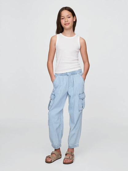 Açık Mavi Pull-on Kargo Paraşüt Pantolon