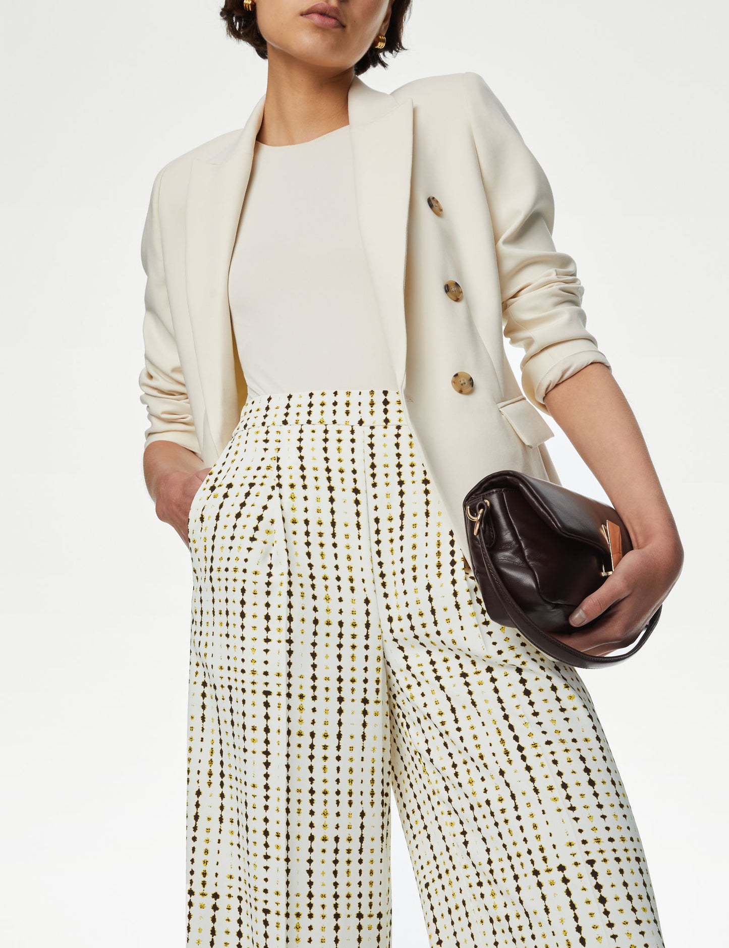 Yüksek Bel Desenli Wide Leg Pantolon