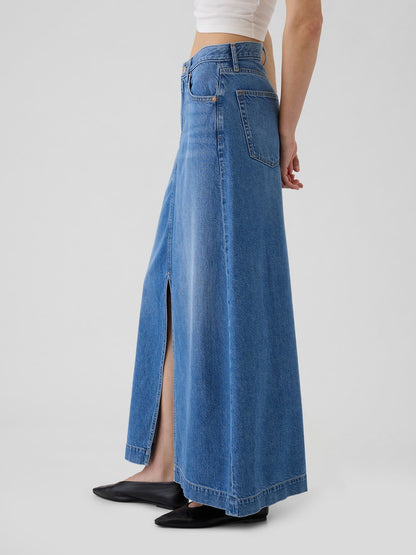 Mavi Ultrasoft Denim Midi Etek