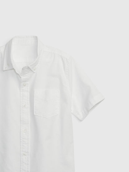 Beyaz Organik Pamuk Oxford Uniform Kısa Kollu Gömlek