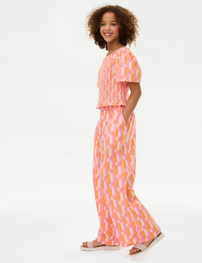 Saf Pamuklu Desenli Wide Leg Pantolon (6-16 Yaş)
