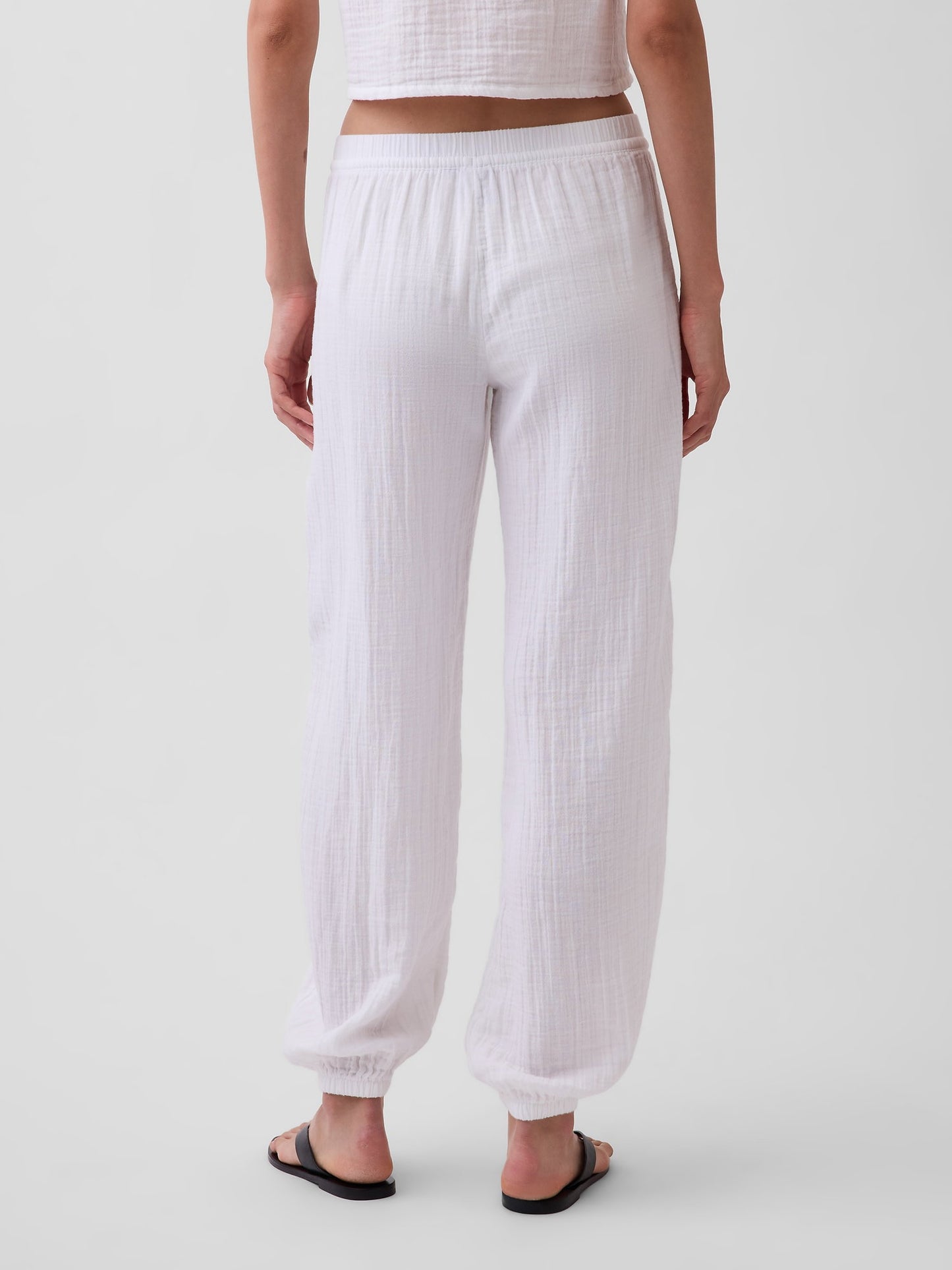 Beyaz Pamuk Gauze Barrel Jogger Pantolon