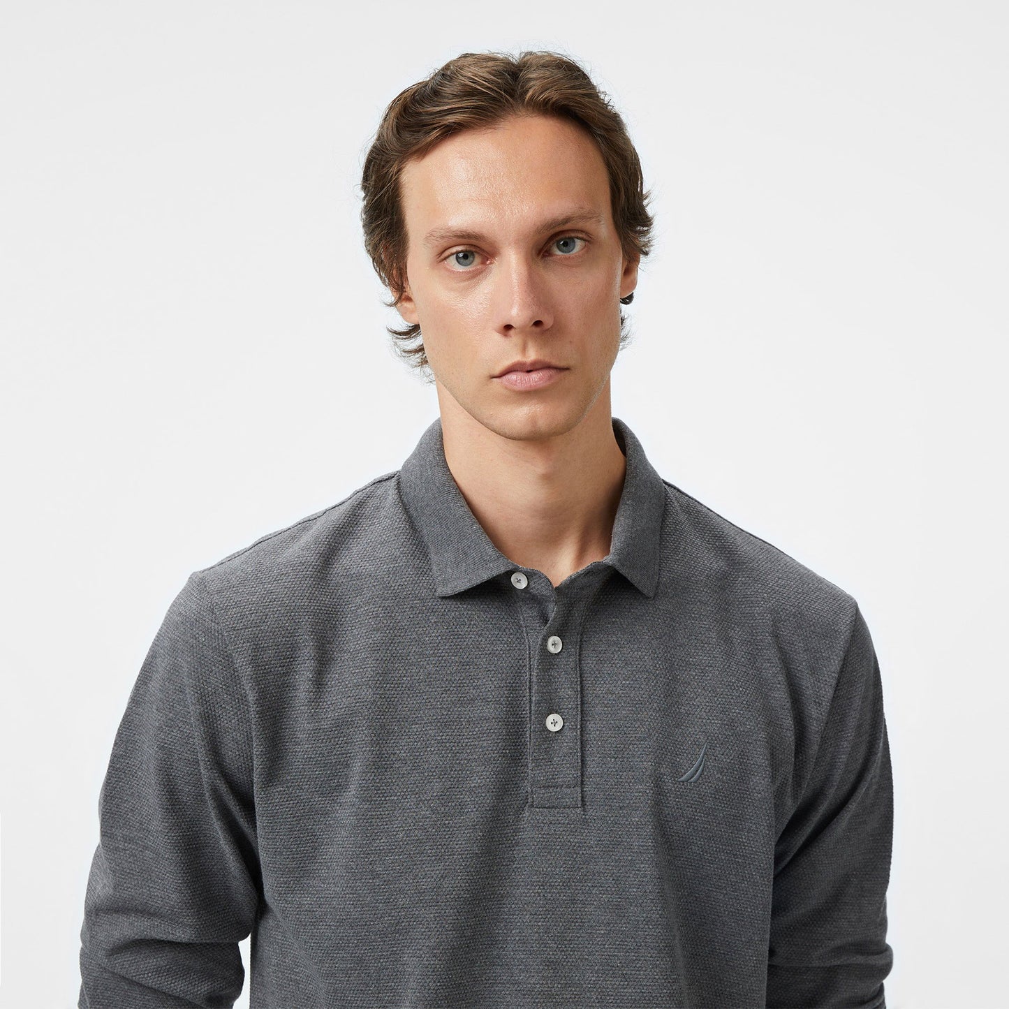 Nautica Erkek Gri Classic Fit Uzun Kollu Polo Yaka T-shirt